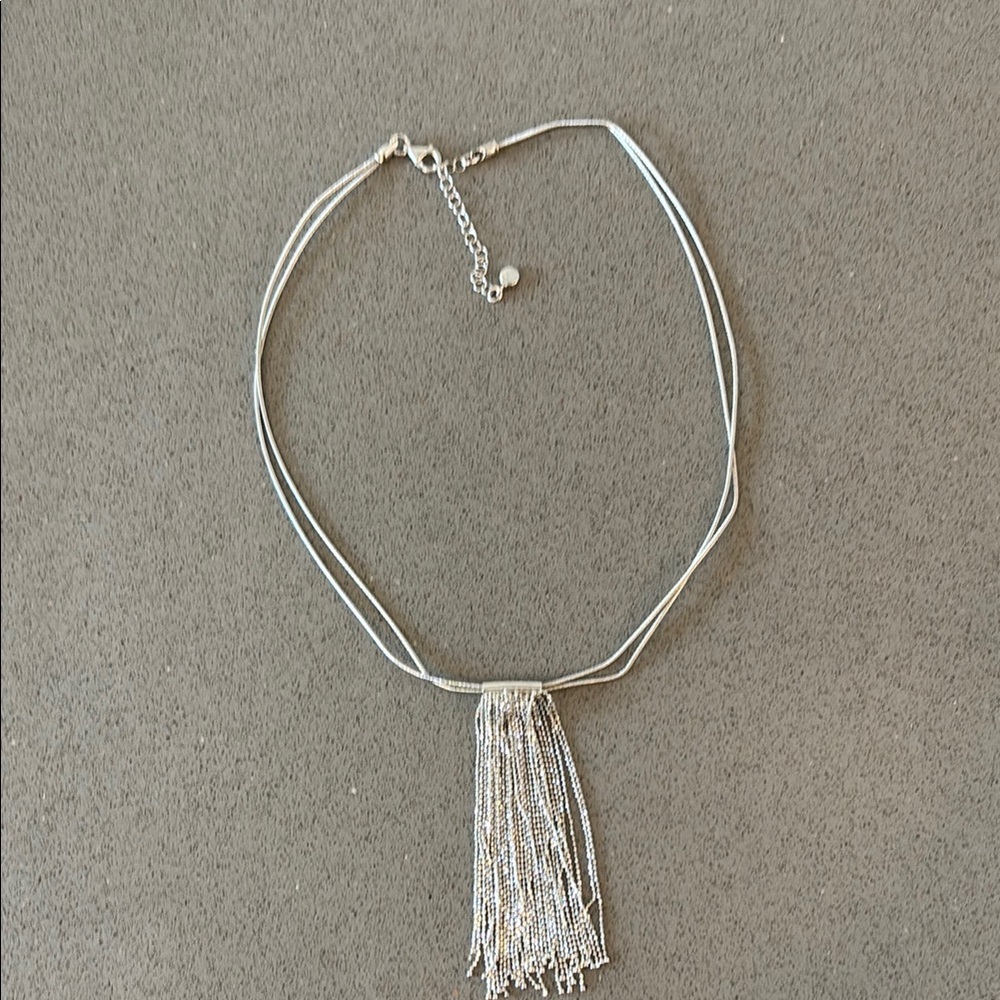 Silver Collar Necklace with Tassel Pendant